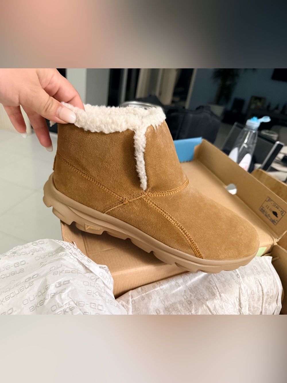 Chestnut Suede Women’s Ankle Boot Skechers on the go